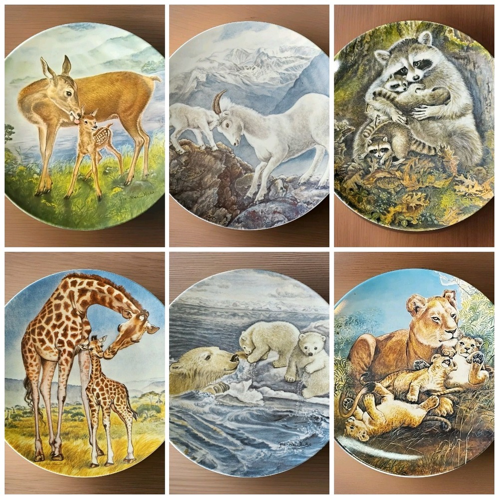 Knowles Signs Of Love Plates Set 6 Yin-Rei Hicks Wildlife‎ Animals Mothers 80s